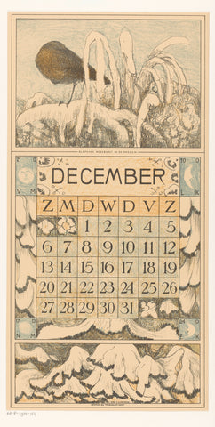 Calendar sheet December with sleeping robin, Theo van Hoytema, 1913 Canvas Print