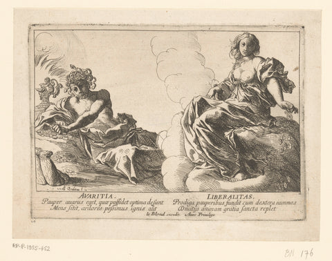 Greed (Avaritia) and Generosity (Liberalitas), Pierre Brebiette, 1608 - 1650 Canvas Print