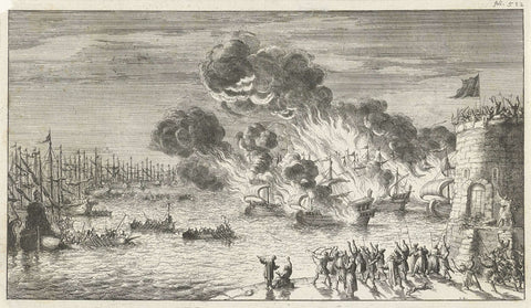 Futile attempt by the Greeks to burn the Venetian fleet, Jan Luyken, 1683 Canvas Print