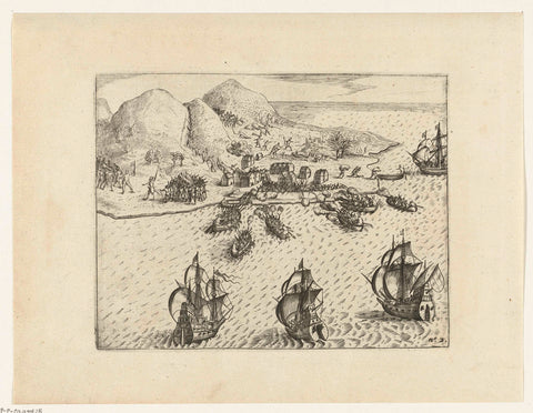 Attack on have island of Annobón, 1602, anonymous, 1644 - 1646 Canvas Print