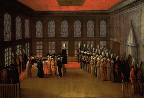 An Ambassador's Audience with the Grand Vizier in his Yali on the Bosporus (Ambassador Cornelis Calkoen, 12 August 1727), anonymous, 1700 - 1800 Canvas Print