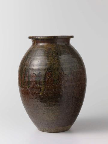 Ovoid jar with a brown black glaze, anonymous, anonymous, c. 1800 - c. 1899 Canvas Print