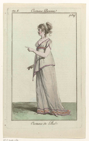 Journal des Dames et des Modes, Costume Parisien, 5 January 1800, Year 8 (184) : Costume de Bal, Pierre Charles Baquoy, 1800 Canvas Print