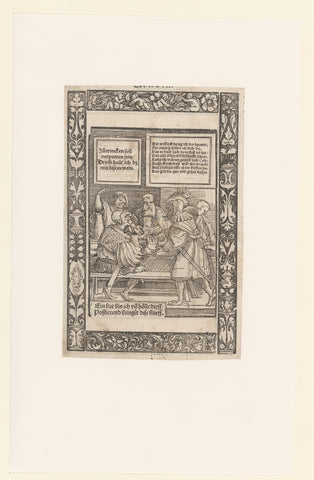 Four drinkers are disturbed by a devil with a message, anonymous, 1534 Canvas Print