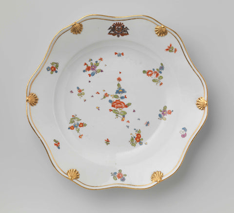 Dish, multicolored painted with Kakiemon sprinkle flowers and the coat of arms of Heinich count von Podewils (1695-1760), Meissener Porzellan Manufaktur, c. 1742 Canvas Print