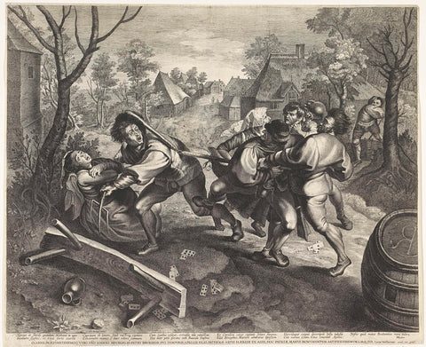 Fighting peasants after a card game, Lucas Vorsterman (I), 1622 - 1675 Canvas Print