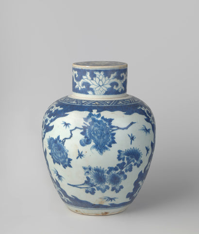 Ovoid covered jar with flower sprays and floral scrolls, anonymous, c. 1645 Canvas Print