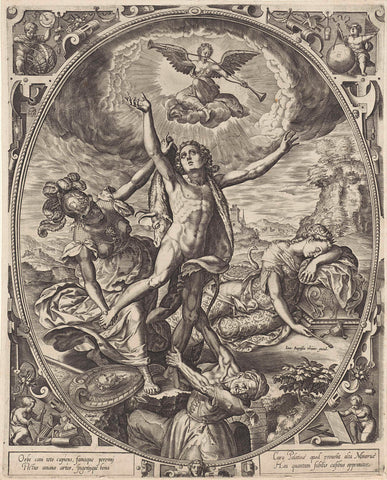 Hercules at the crossroads, Johannes Wierix, 1559 - before 1585 Canvas Print