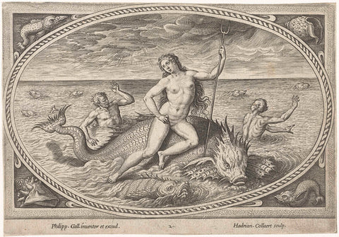 Amphitrite on a fish, Adriaen Collaert, 1570 - 1618 Canvas Print