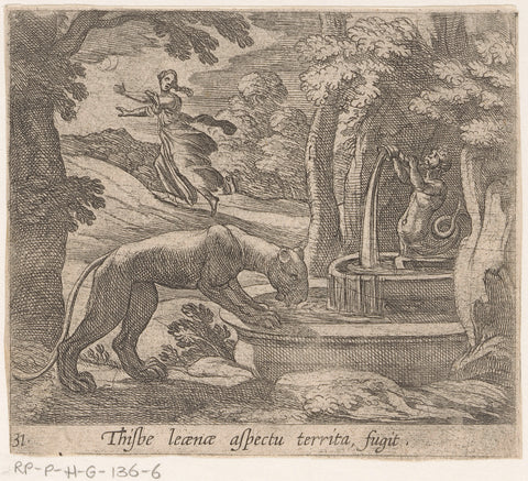 Thisbe flees from the lioness at the source, Antonio Tempesta, 1606 - 1638 Canvas Print