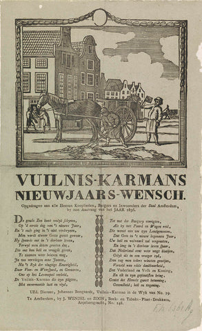 Nieuwjaarswens van de vuilnismannen van Amsterdam voor het jaar 1836, anonymous, 1835 - 1836 Canvas Print