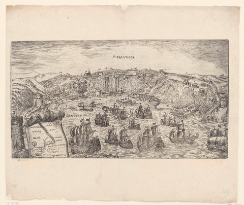 Conquest of San Salvador in Brazil by Admiral Jacob Willekes, 1624, anonymous, 1624 - 1699 Canvas Print