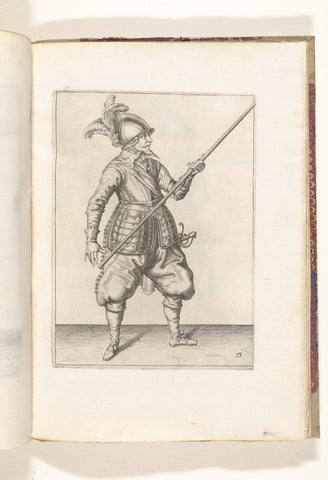 Soldier carrying his skewer with his left hand on his right side, the tip pointed upwards (no. 13), ca. 1600, Jacob de Gheyn (II) (workshop or), 1608 Canvas Print