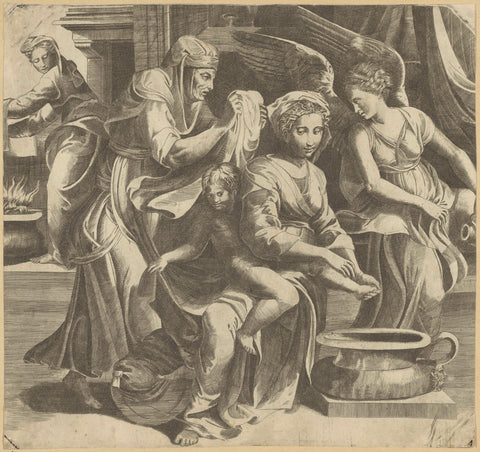 Mary washes the feet of young Christ, Giulio Romano, 1509 - 1546 Canvas Print