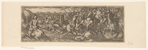 Warring soldiers on horseback by a river, Antonio Tempesta, 1599 Canvas Print