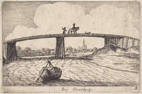 Bridge over the river with Strasbourg in the distance, Wenceslaus Hollar, 1629 Canvas Print