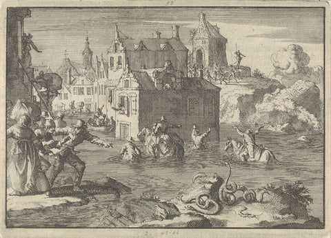 High water during the siege of Wolfenbüttel, 1641, Jan Luyken, 1698 Canvas Print