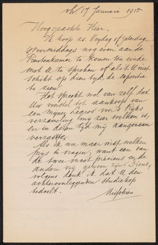 Letter to jonkheer Hendrik Teding van Berkhout (1879-1969), August Allebé, 1915 Canvas Print