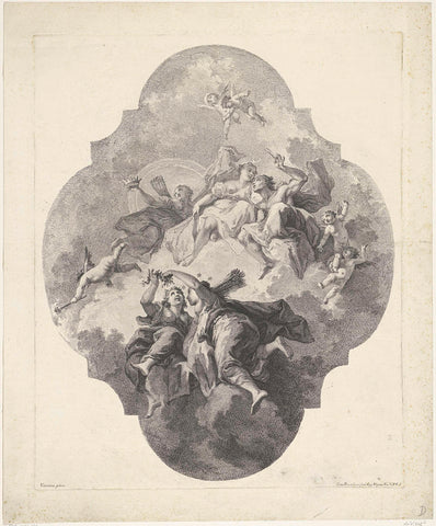 Diana and her nymphs on clouds, Francesco Bartolozzi, 1739 - 1780 Canvas Print