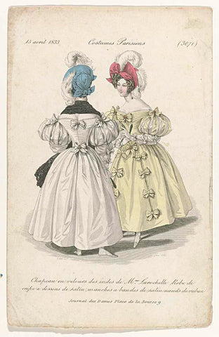 Journal des Dames et des Modes, Costumes Parisiens, 15 April 1833, (3071): Chapeau en velours (...), Gatine, 1833 Canvas Print