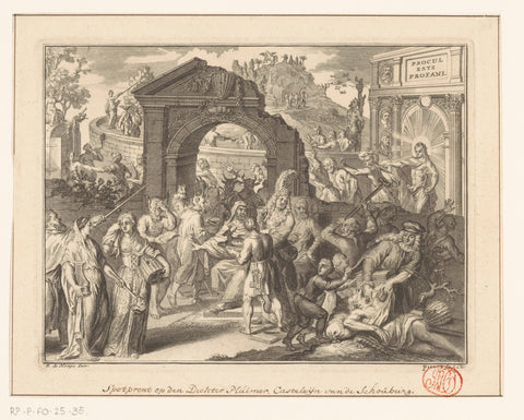 Cartoon on the Schouwburg strijd, c. 1685, Bernard Picart, 1716 - 1738 Canvas Print