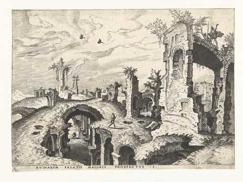 View of ruins on the Palatine Hill in Rome, John or Luke of Doetechum (attributed to), 1561 Canvas Print