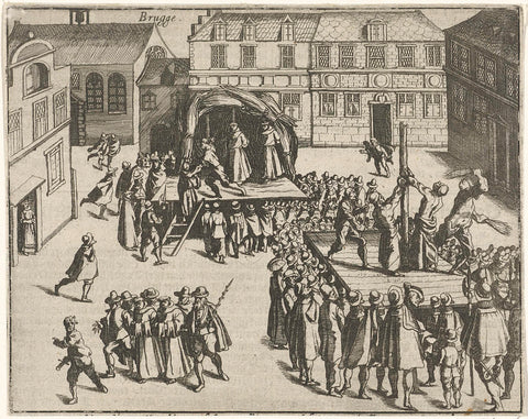 Bruges monks at the stake, 1578, Simon Frisius, 1613 - 1615 Canvas Print