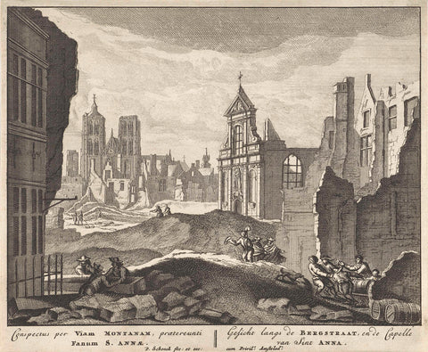 Ruins in the Rue de la Berg in Brussels, 1695, Pieter Schenk (I), 1695 - 1711 Canvas Print