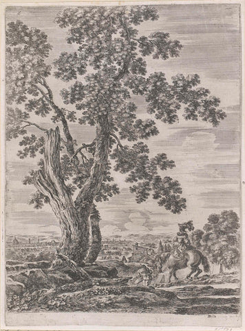 Landscape near Rome with trees and woman on horseback, Stefano della Bella, 1620 - 1664 Canvas Print