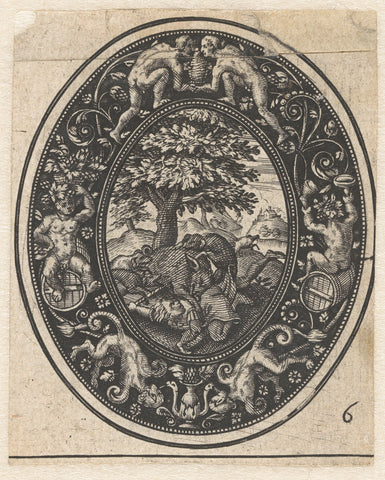 Oval medallion with Adonis attacked by a boar, Antoine Jacquard, c. 1610 - c. 1615 Canvas Print