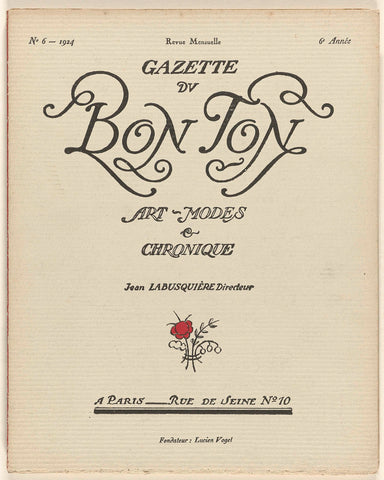 Gazette du Bon Ton. Art - Modes & Frivolités, No. 6 - 1924, 6th Year, Lucien Vogel, 1924 Canvas Print