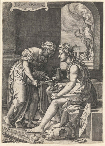 Artemisia drinkt het as van haar man Mausolus, Georg Pencz, 1537 - 1541 Canvas Print