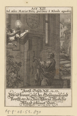 Rhode, Mary's handmaid, recognizes Peter knocking at the door at night, anonymous, 1697 Canvas Print