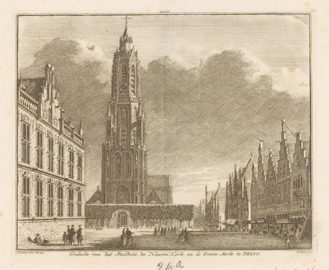 Gezicht op de Markt, het stadhuis en de Nieuwe Kerk te Delft, 1743, Hendrik Spilman, 1757 - 1792 Canvas Print