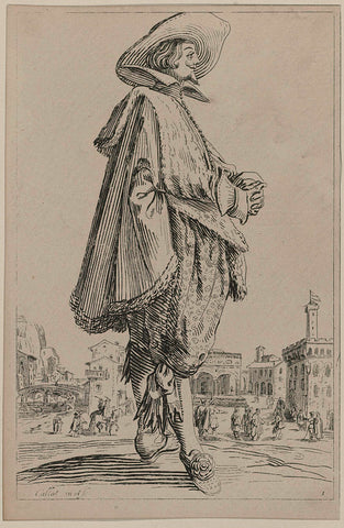 Edelman met hoed, gevouwen handen, naar rechts, Jacques Callot, 1700 - 1799 Canvas Print