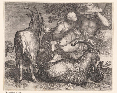 Shepherd and shepherdess with goats, Boetius Adamsz. Bolswert, 1611 Canvas Print