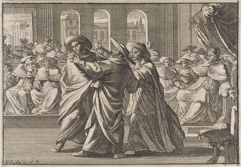 During the election of Urban VIII, Cardinal Borja and Cardinal Antonio Barberini collided, 1632, Caspar Luyken, 1701 Canvas Print