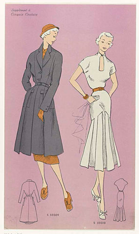 Croquis Couture, No. S 50309 en S 50310, anonymous, c. 1947 Canvas Print