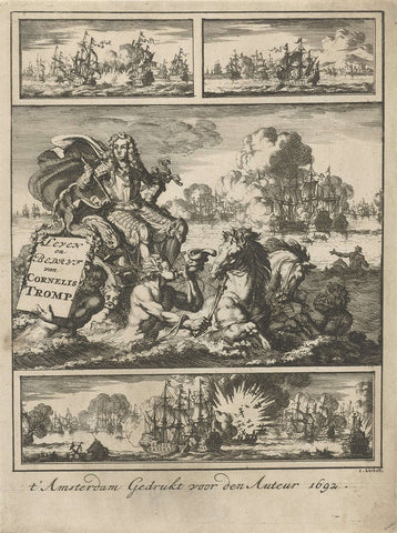 Cornelis Tromp op een zegekar voortgetrokken door zeepaarden en begeleid door tritons, Jan Luyken, 1692 Canvas Print