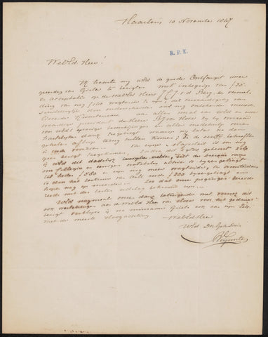 Letter to Lambertus Hardenberg (1822-1900), B. Verpoorten, 1847 Canvas Print