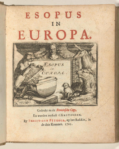 Title page for the first pamphlet in the collection of pamphlets entitled: Esopus in Europa, 1701, Romeyn de Hooghe, 1701 Canvas Print