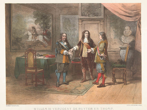 Prince William III reconciles Michiel de Ruyter and Cornelis Tromp, 1673, Herman Frederik Carel ten Kate, in or before 1877 - 1891 Canvas Print