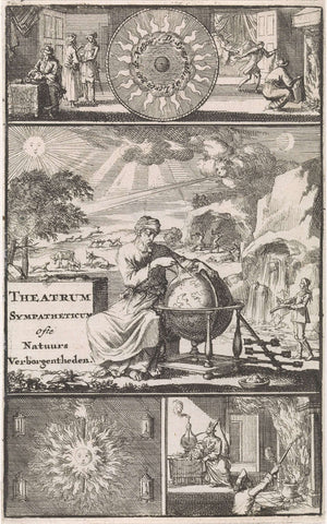 Geleerde makes dimensions with a compass on a globe, Jan Luyken, 1697 Canvas Print