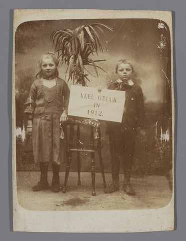 New Year's wish for the year 1912 with portrait of an unknown boy and girl, anonymous, 1911 Canvas Print