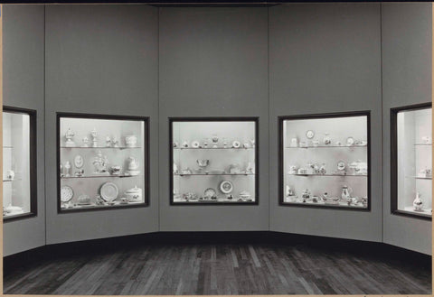 Built-in display cases with Dutch porcelain in polygonal hall, 1962 Canvas Print