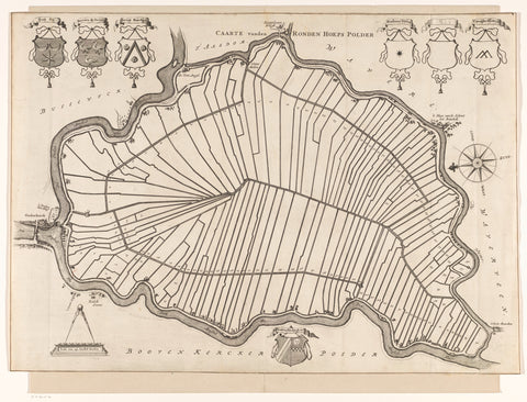 Kaart van de Rondehoeppolder, anonymous, c. 1675 - c. 1700 Canvas Print