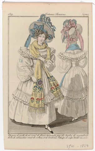 Journal des Dames et des Modes, Costumes Parisiens, 5 June 1829, (2700): Chapeau de paille de riz (...), anonymous, 1829 Canvas Print