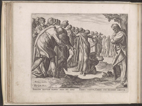 Christus geneest een vrouw die aan bloedverlies lijdt, Philips Galle, 1575 - 1581 Canvas Print