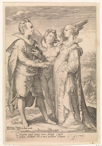 Marriage out of sensuality concluded by Amor, Jan Saenredam, 1668 - 1693 Canvas Print