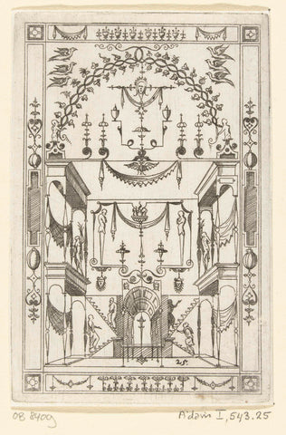 In the middle below is a niche between stairs on which people walk up, Hans Sibmacher, c. 1525 - 1594 Canvas Print